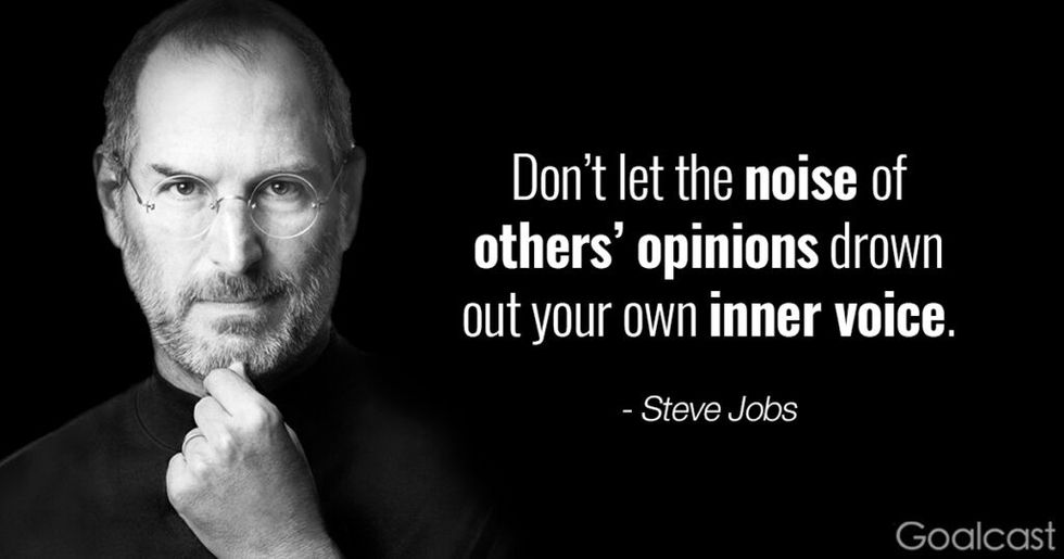Steve Jobs quote on listening to your heart - Don't let the noise of others opinions drown our your inner voice
