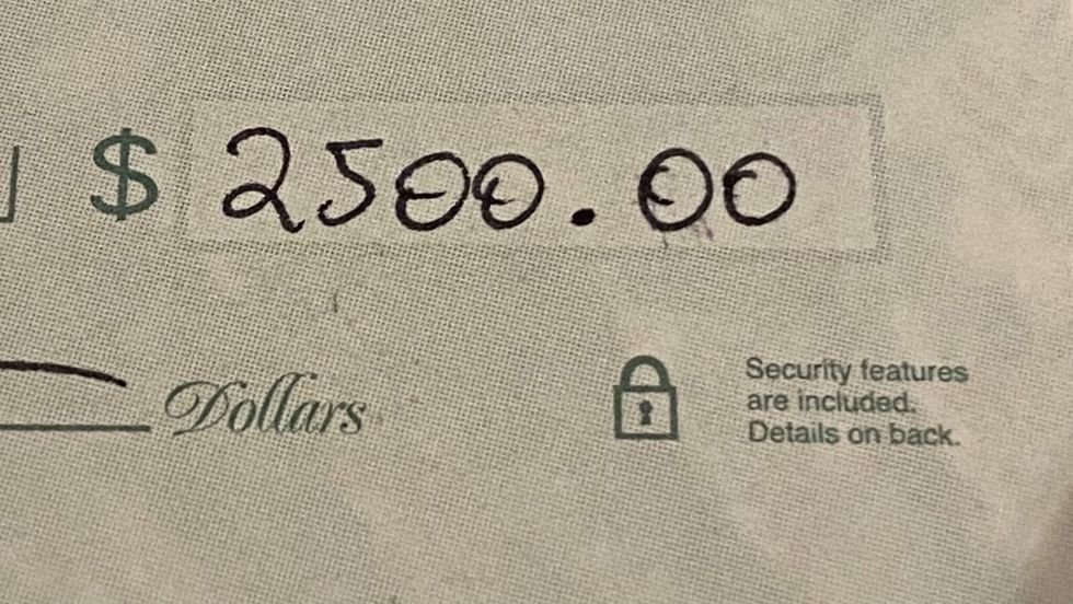 a $2500 cheque