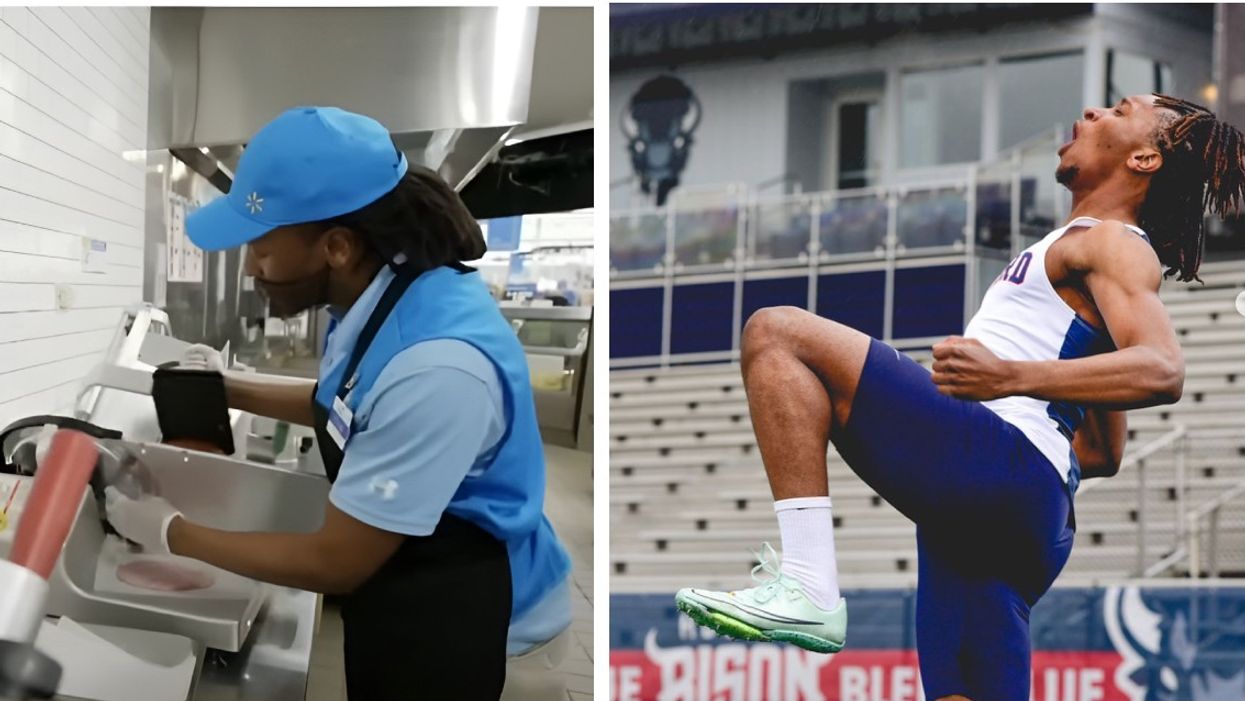 A young man working at the Walmart deli and a man training for the Olympics.