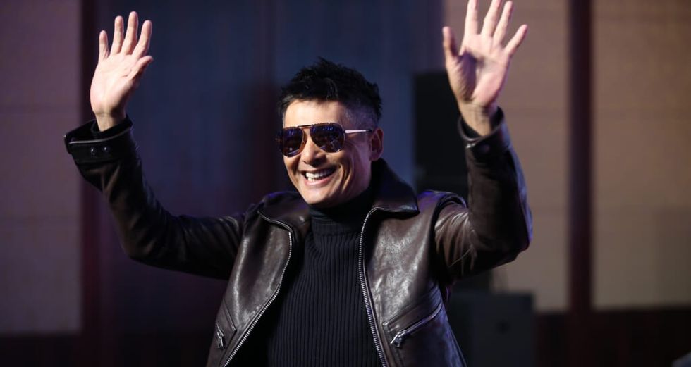 Actor Chow Yun-fat attends a press conference for director Wong Jing's film