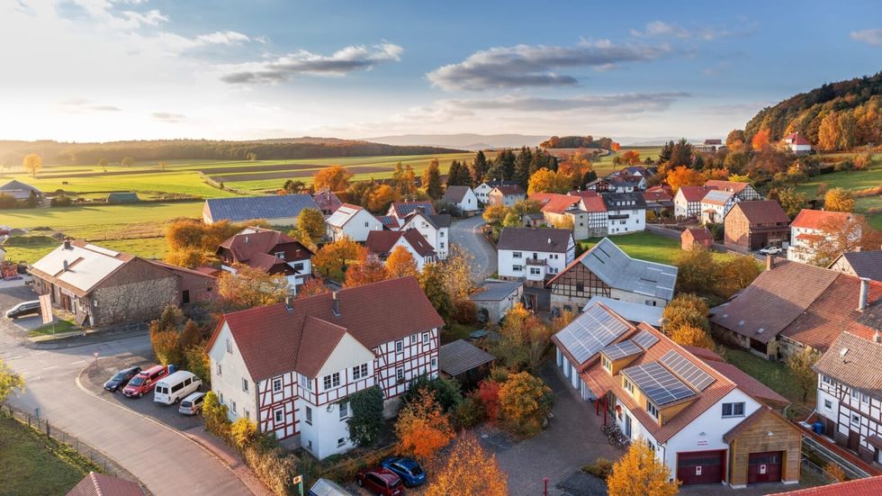 aerial shot of houses in a neighborhood