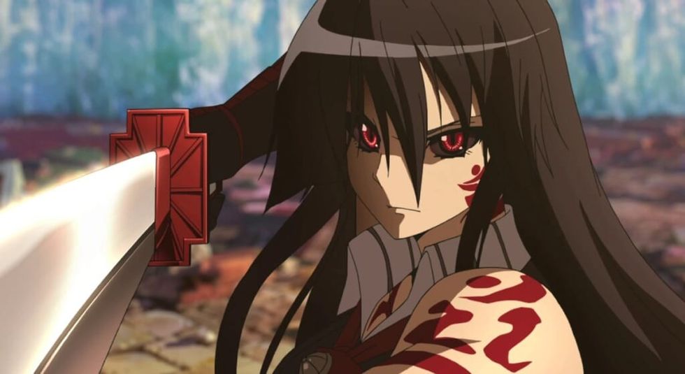 Akame G Kill holding sword to the camera