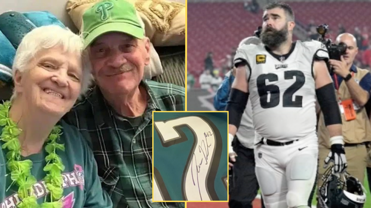 An elderly couple, a man on the football field and a signed jersey (inset)