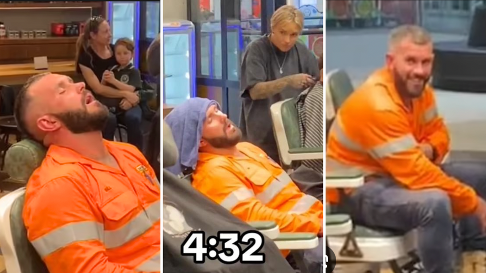 Exhausted Man Falls Asleep While Getting a Haircut - Barbers Reaction Goes Viral