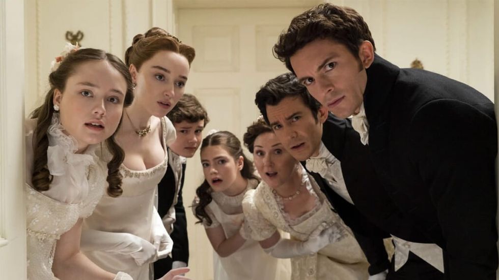 Bridgerton cast staring at viewer