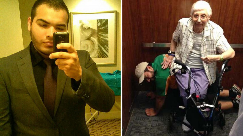 23-Year-Old Man Acts As Human Chair To Support Elderly Lady Stuck In Elevator
