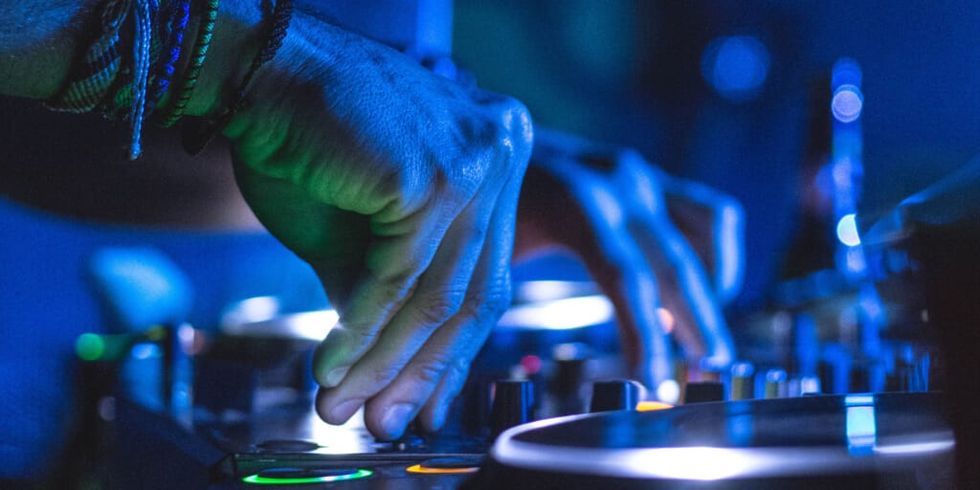 Closeup of DJ's hands spinning