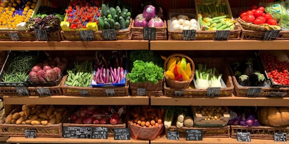 colourful vegetables displayed at a grocery store