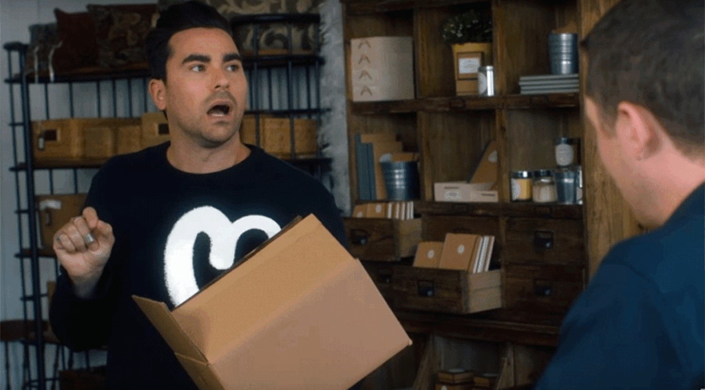 Daniel Levy as David Rose and Noah Reid as Patrick Brewer on Schitt's Creek