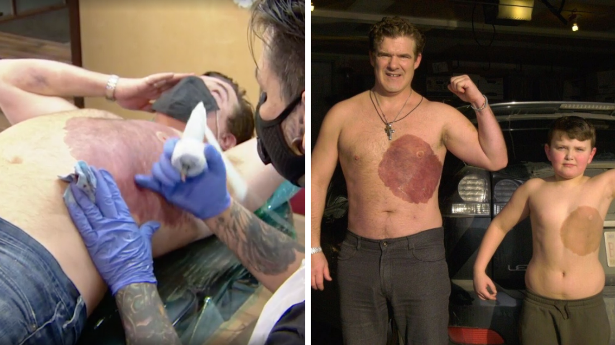 Dad Suffers Through 30-Hour Tattoo To Help Son Feel More Comfortable In His Skin