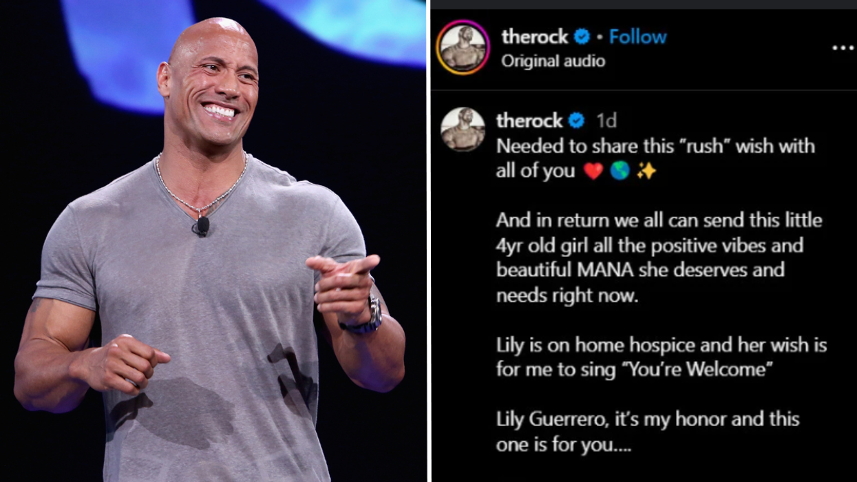 Dwayne "The Rock" Johnson smiling and a screenshot of Dwayne Johnson's post on Instagram.