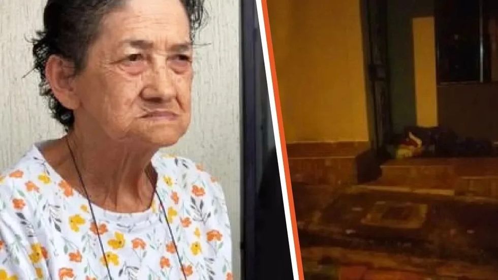 elderly woman and the porch of a house