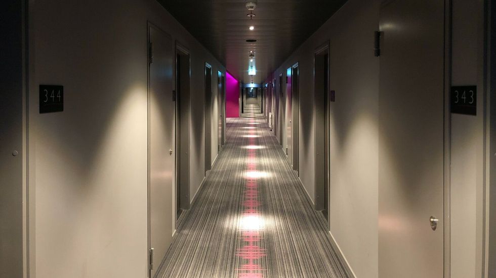 empty hotel corridor