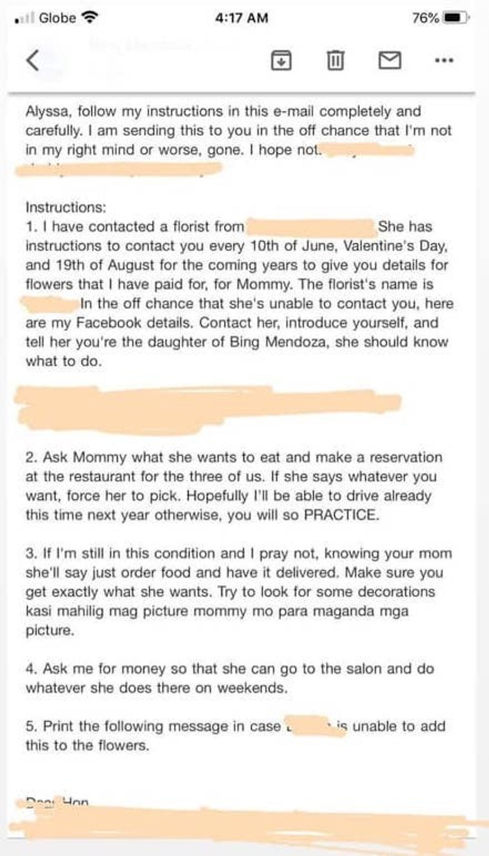 Father daughter email instructions