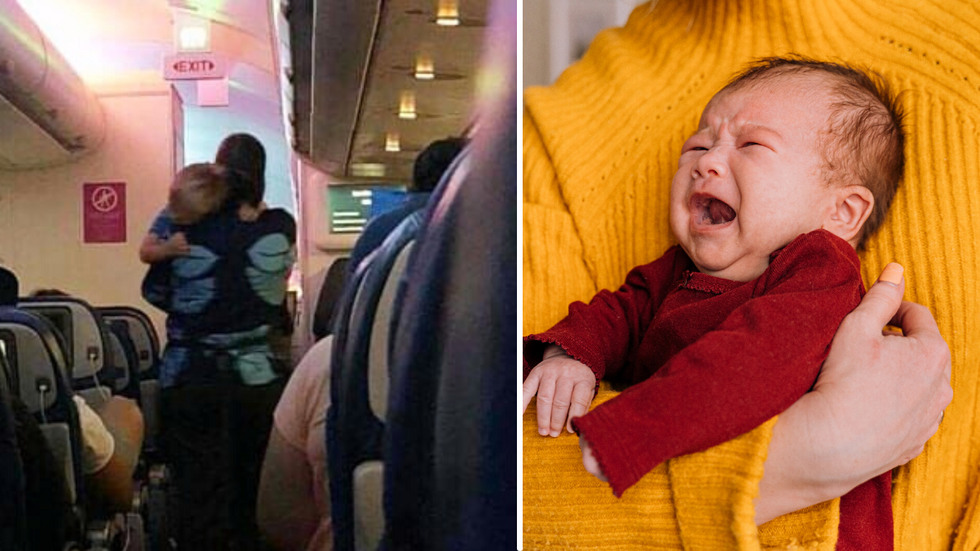Frazzled Mom Struggles With Crying Baby - A Flight Attendant Then Asks Her Something That Embarrasses Her
