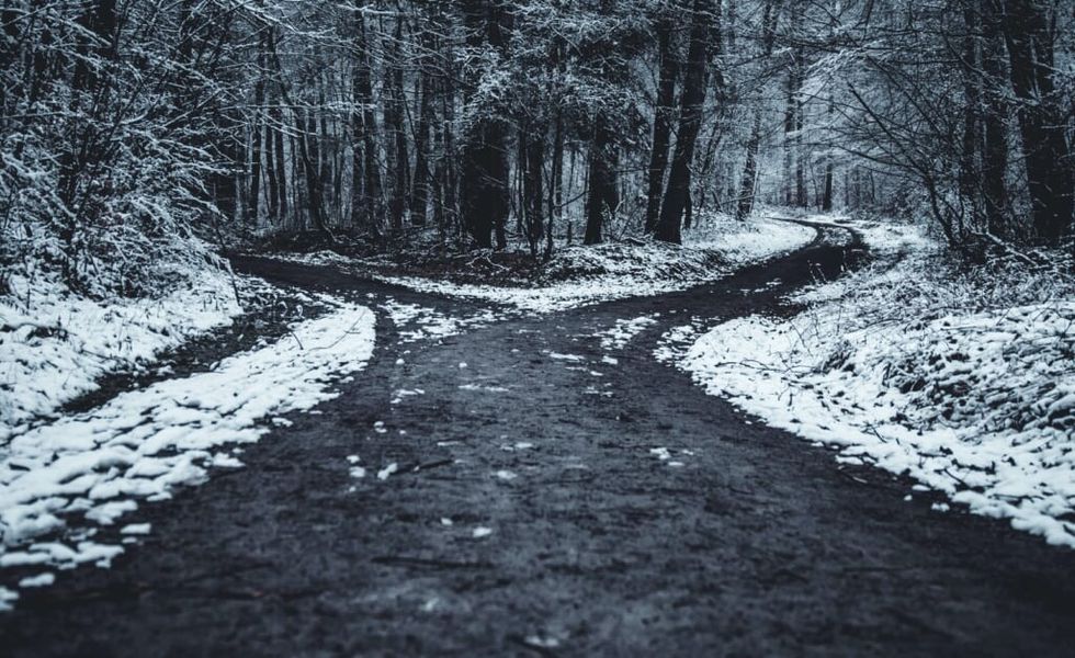 fork in the road wintertime