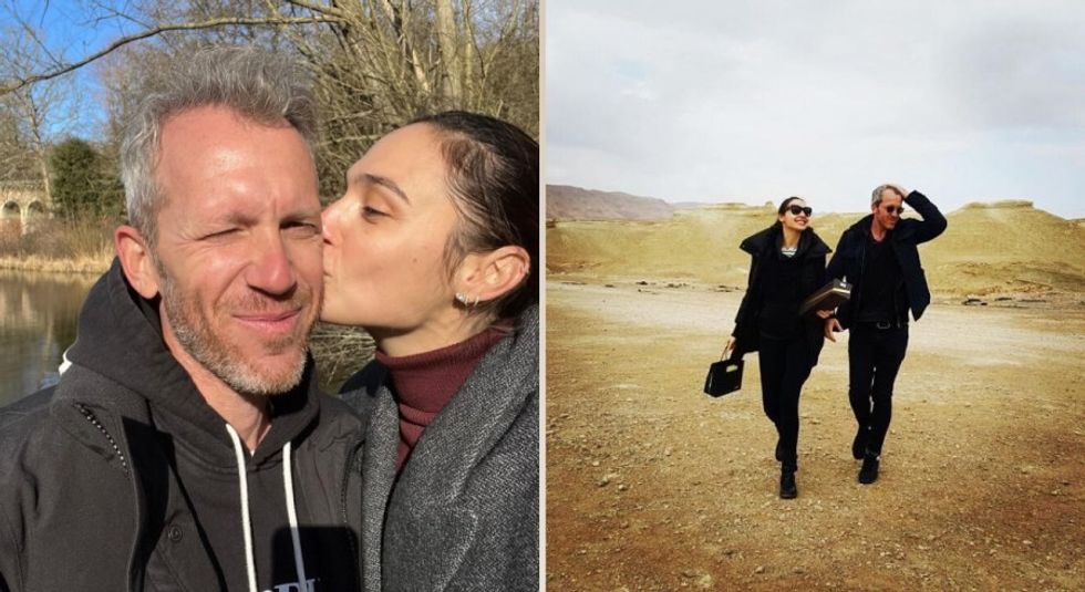 Gal Gadot and husband Jaron Versano kissing in an Instagram selfie.