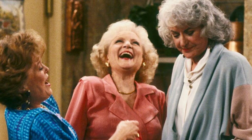 Golden Girls Rue McClanahan, Betty White, Bea Arthur laughing