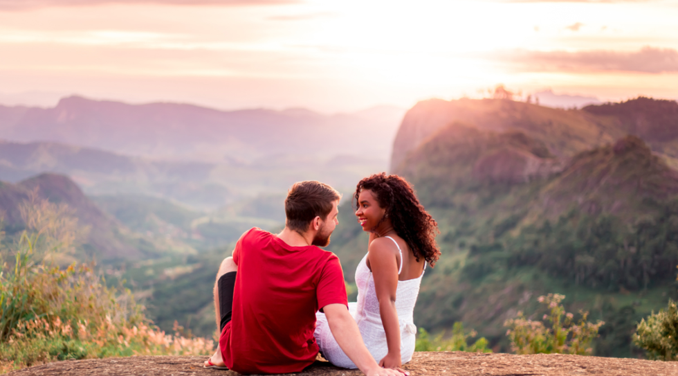 happy couple on mountain