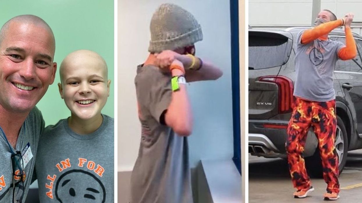 Dad Dances Outside Hospital Window To Cheer Up Son During Cancer Treatment