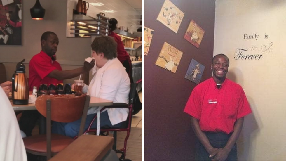 Waiter Pauses During Shift To Feed Disabled Customer, Allowing Her Husband To Enjoy His Meal Too