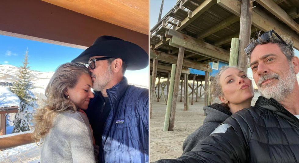 Jeffrey Dean Morgan and wife Hilarie kissing.