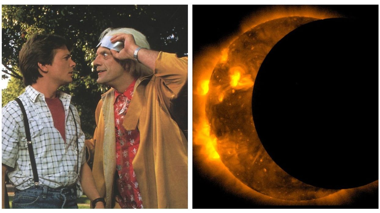 Left: Back To The Future Still / Marty McFly and Doc Brown | Right: Solar Eclipse