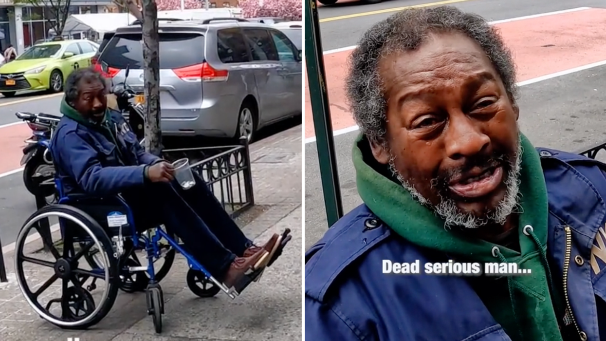 Man sitting in a wheelchair and a man crying, with text overlay "Dead serious man..."