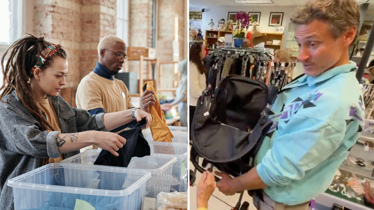 Thrift Store Manager Sifts Through Donation Clothes - Is Taken Back When Something Unexpected Falls Out of One of the Shirts