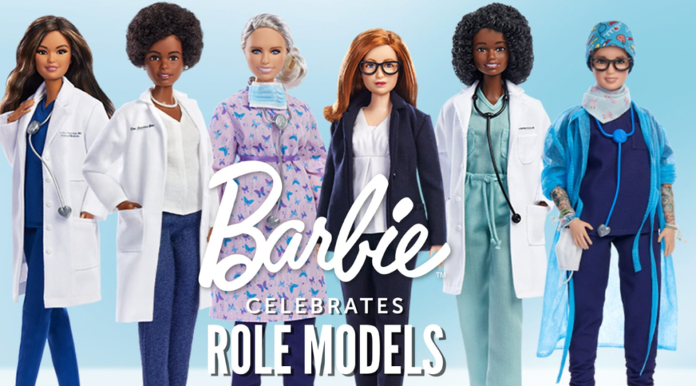 Mattel advertising for Barbie Roll Models doctor and nurse frontline worker edition