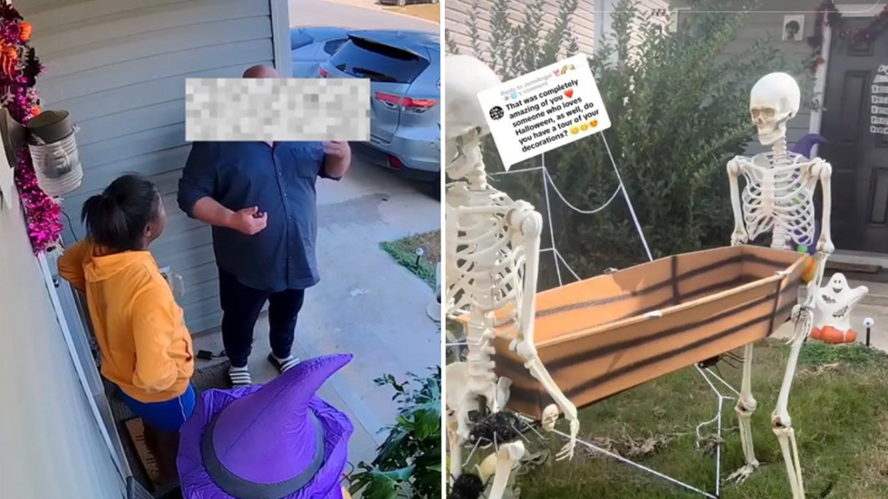 Upset Neighbor Asks Woman to Take Down Her Lawn Decorations - The Security Camera Catches the Entire Exchange