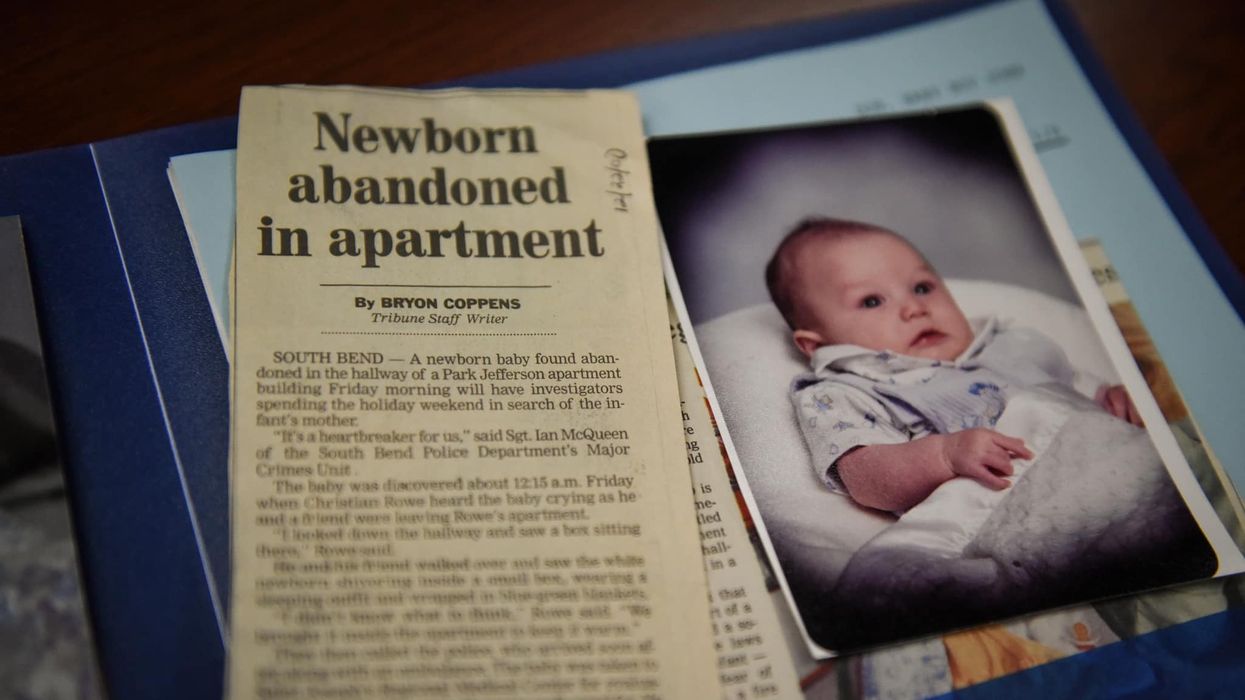 News article in the South Bend Tribune about newborn baby abandoned in hallway of apartment