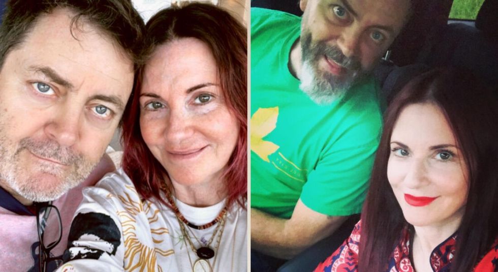 Nick Offerman and Megan Mullally Instagram selfies.