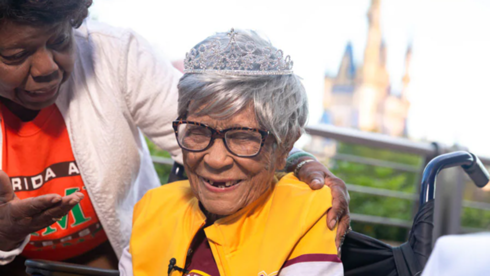 old woman celebrating her 106th birthday at Disney World