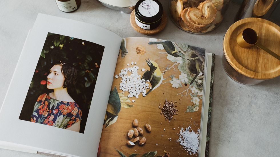 open cookbook in the kitchen