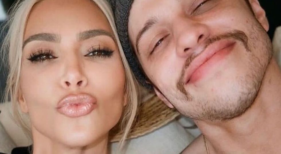 Pete Davidson and Kim Kardashian Instagram selfie blowing kisses at camera