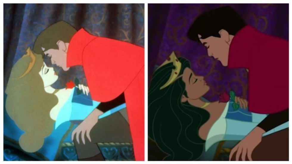 prince leaning over a sleeping princess