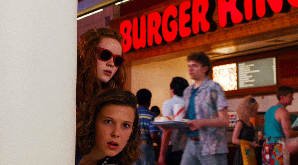 Sadie Sink as Max Mayfield and Millie Bobby Brown as Eleven in Stranger Things Season 3