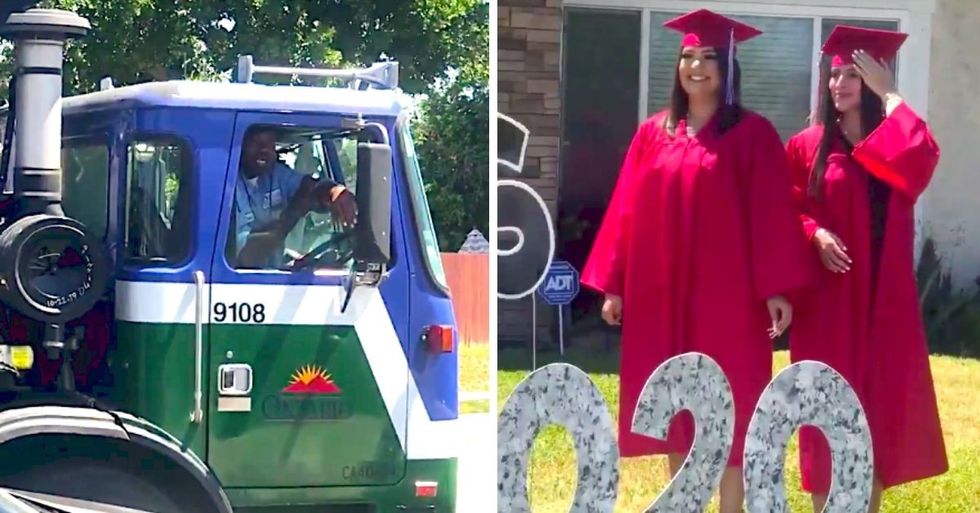 Worker Who Lost His Two Daughters Stops To Sing For Two Girls On Their Graduation Day