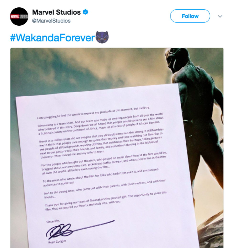 'Black Panther' Director Shares Heartfelt Letter on Twitter, Gives Us All a Lesson in Positive Leadership