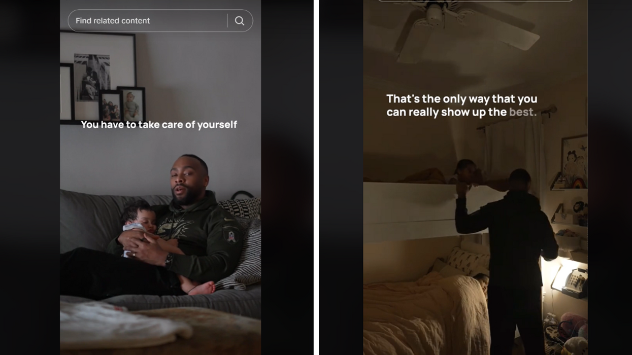 Screenshots of a man holding a toddler