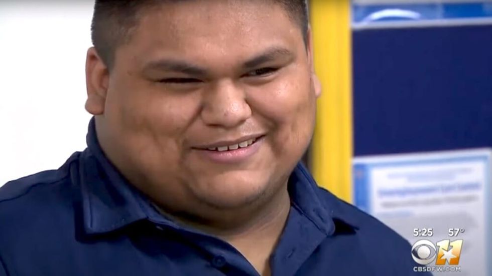 Smiling Walmart employee on CBR TV News show