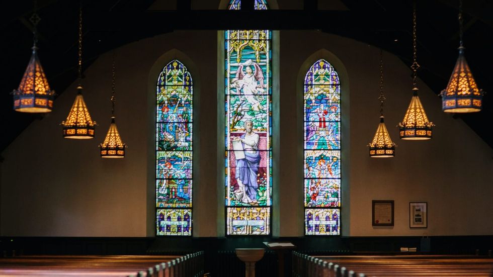 stained glass windows in a church