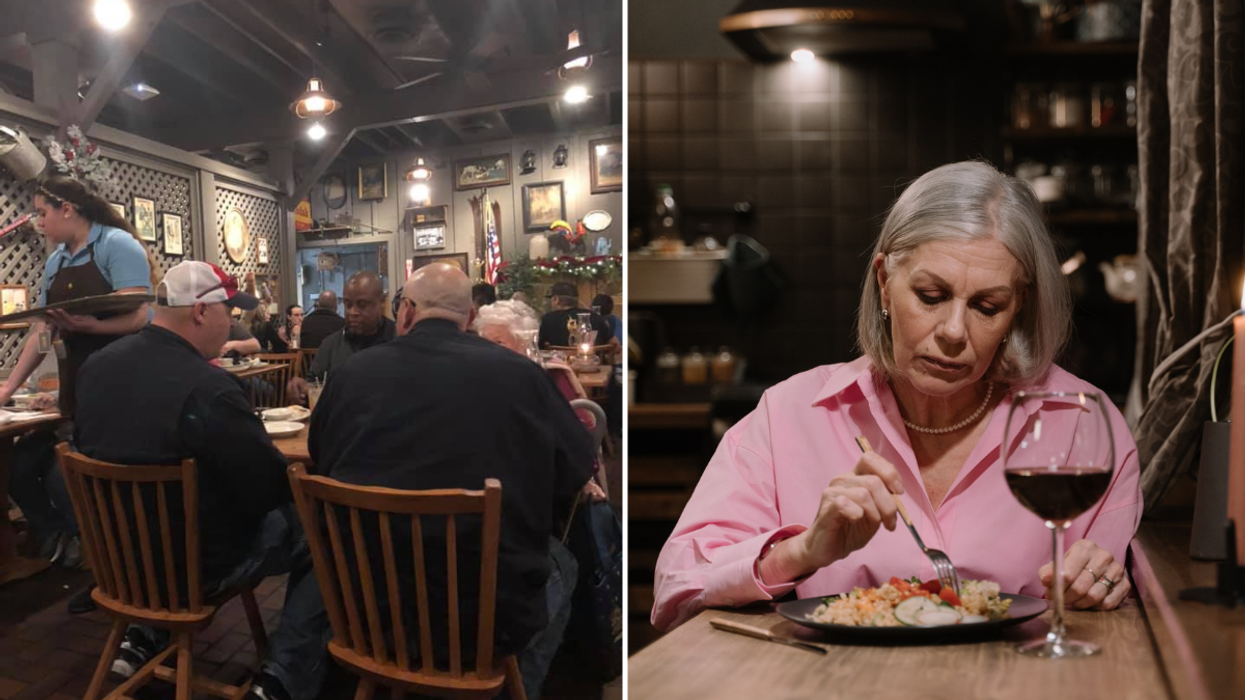 Frail Elderly Woman Dines All Alone at Cracker Barrel - Then, Strangers Witness Three Big Burly Men Walk Up to Her