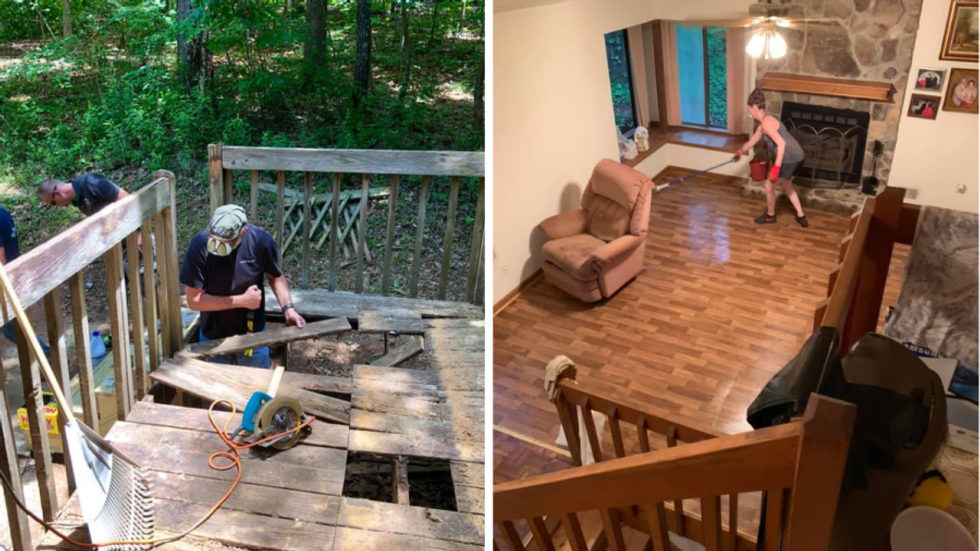strangers cleaning up an elderly man's house
