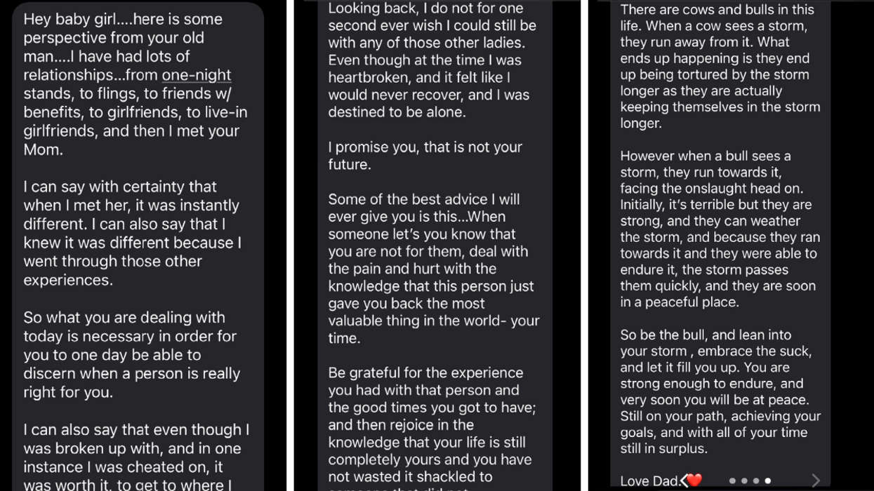 The text message Scott Thompson sent to his daughter Fallon after her break-up.