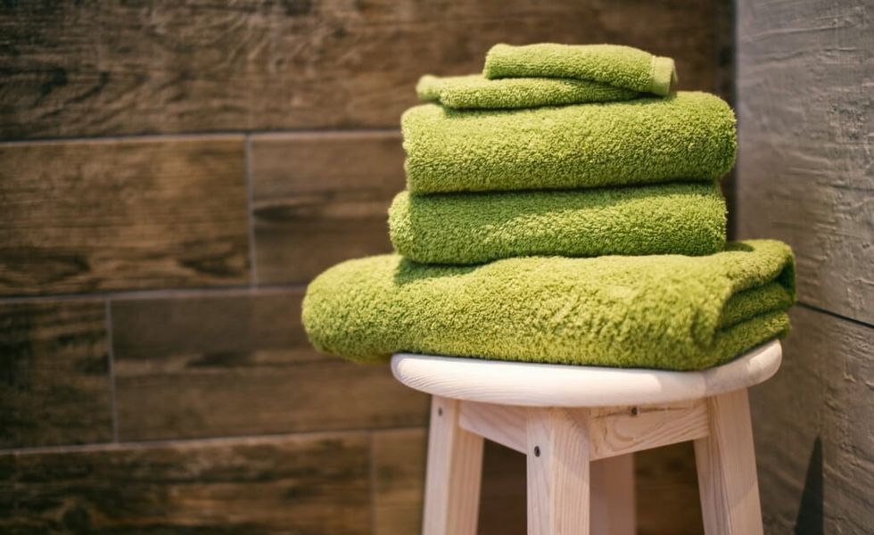 towels within beautiful interior of a sauna