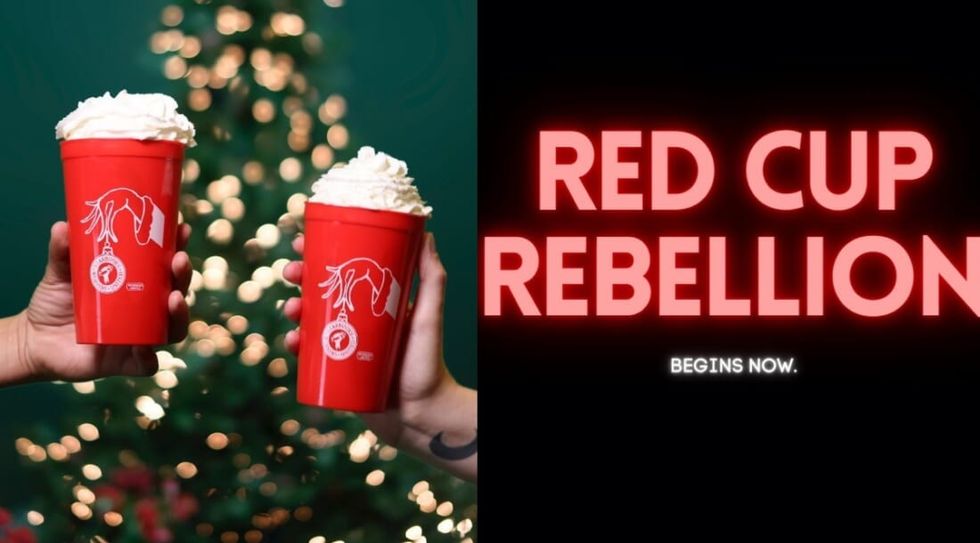 two red cups held by 2 different people