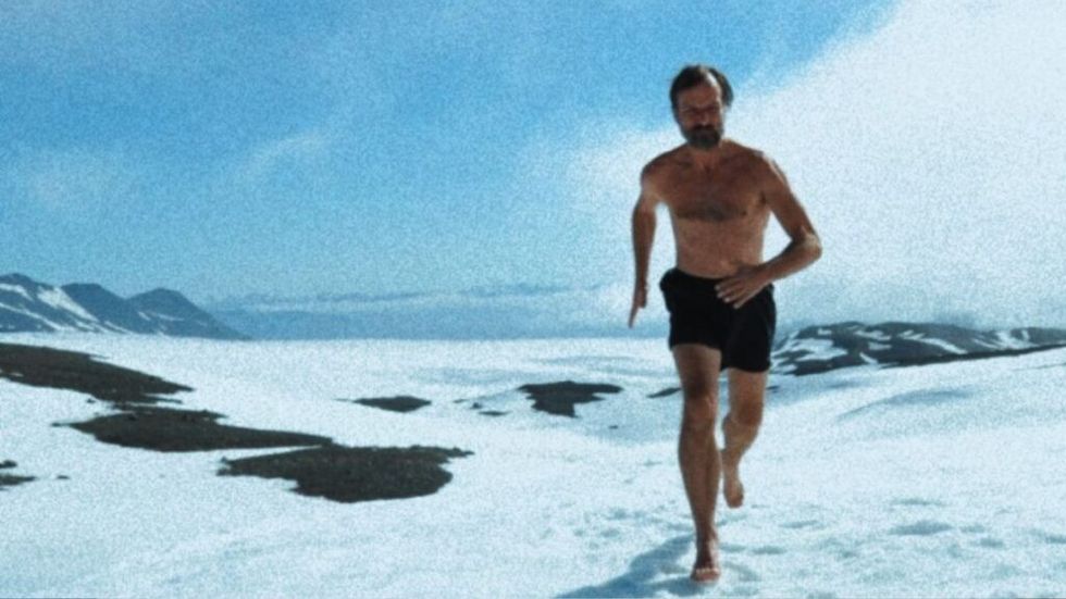 Wim Hof running on a glacier