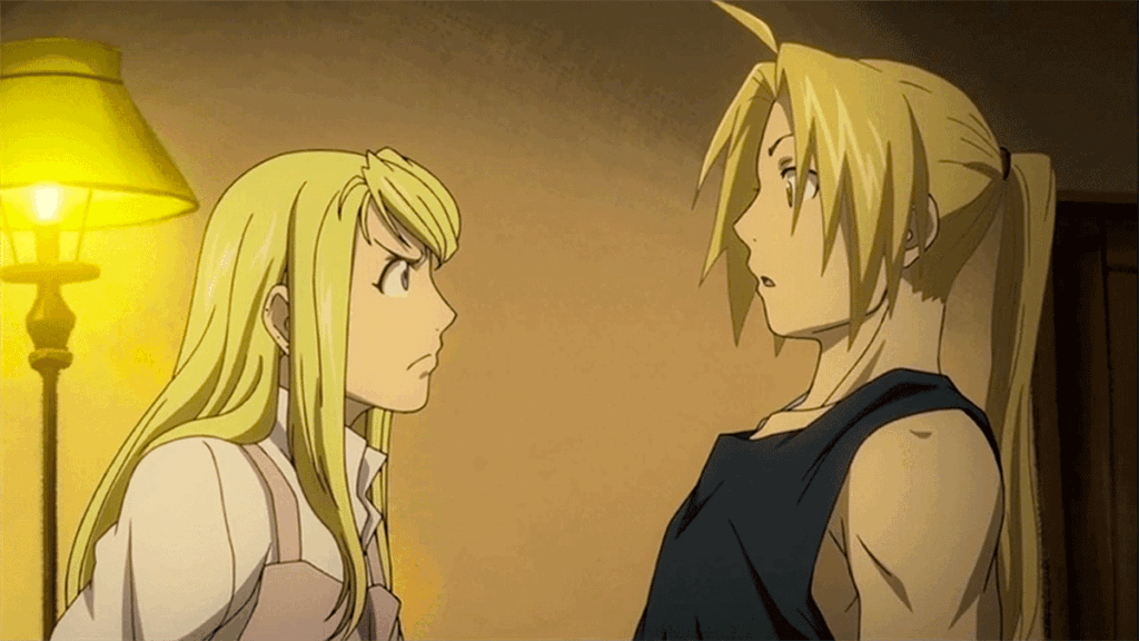 Winry and Edward, from 'Fullmetal Alchemist'